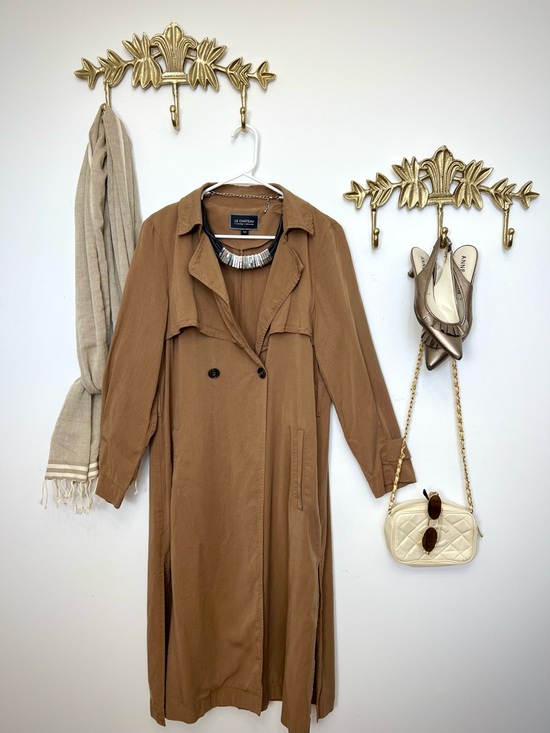 le chateau Jackets & Blazers - 100% Lyocel  Spring le chateau Camel Brown Trench Coat M ptp 21” l 44”